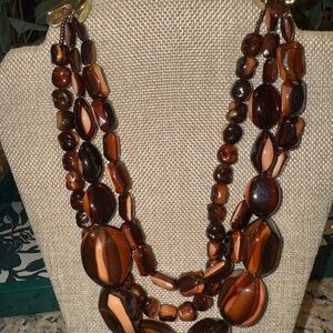 Vintage Brown Layered Resin Statement Necklace 80s Style